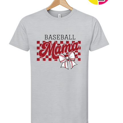 Baseball Mama Checkered Bow Design