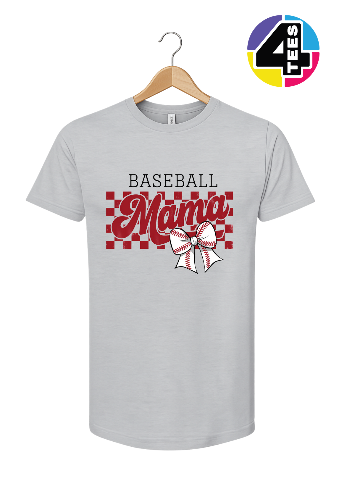 Baseball Mama Checkered Bow Design