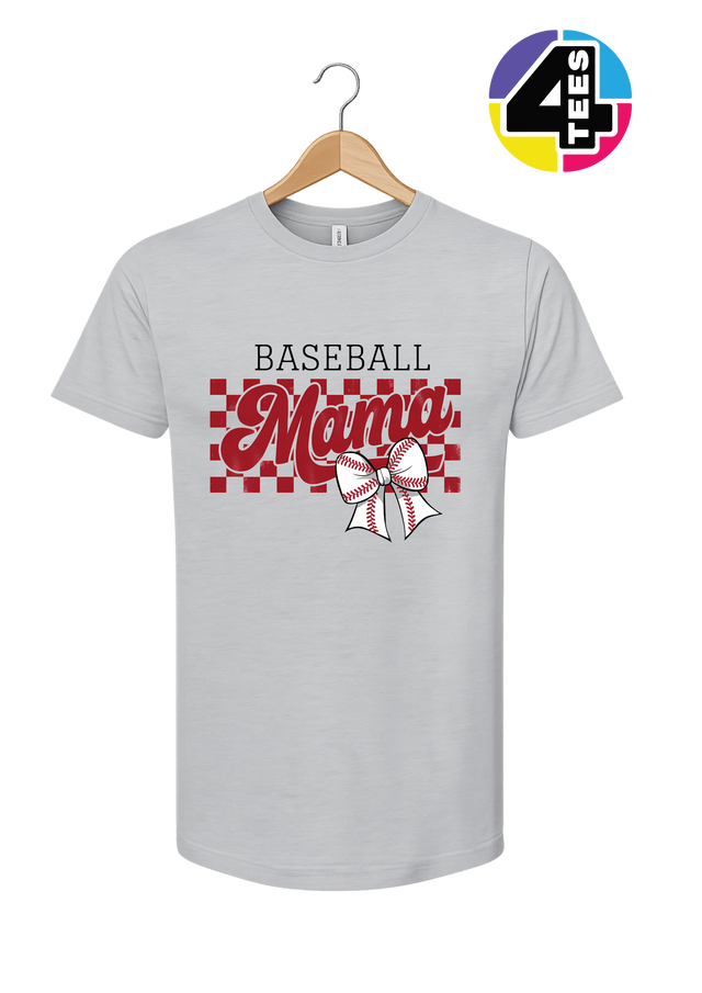 Baseball Mama Checkered Bow Design