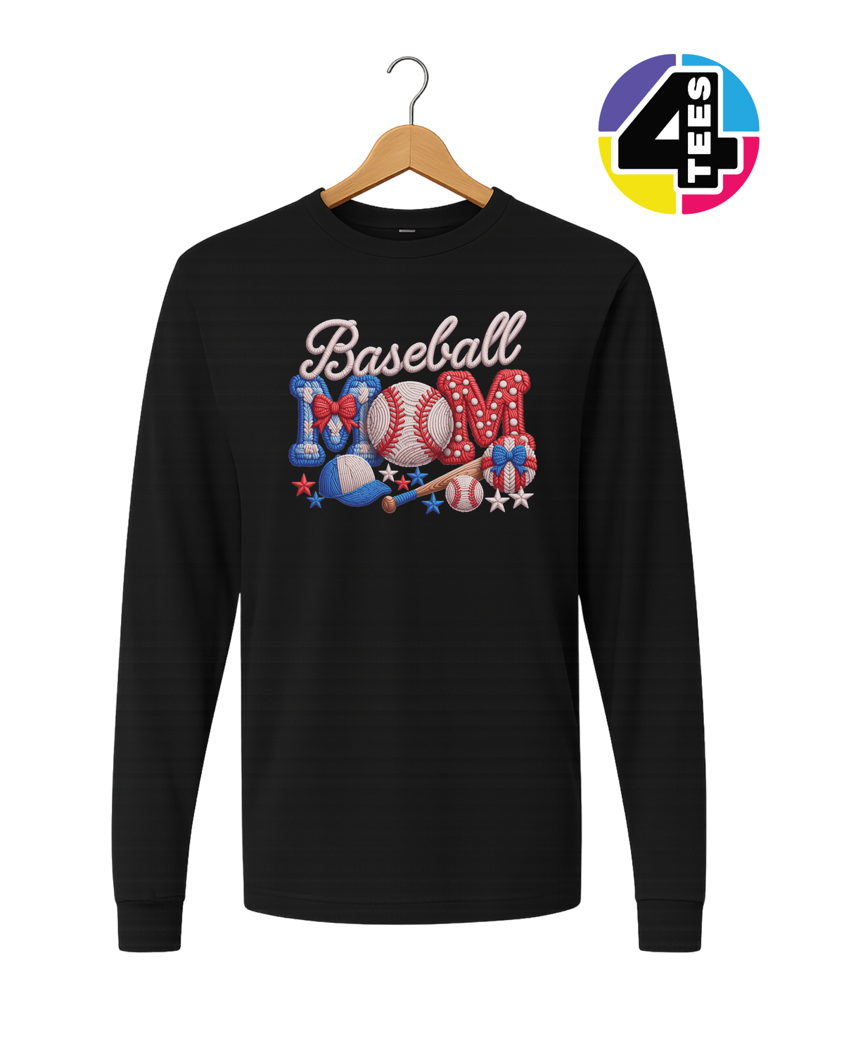 Baseball Mom Faux Yarn Long Sleeve Tee