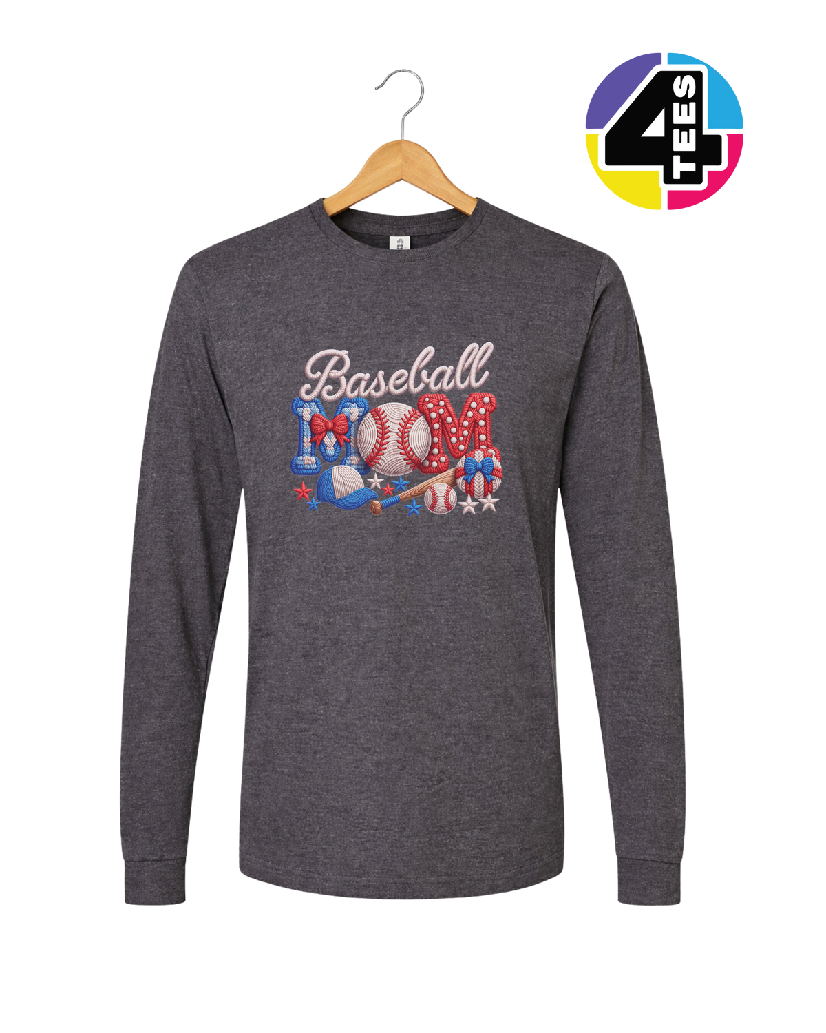 Baseball Mom Faux Yarn Long Sleeve Tee