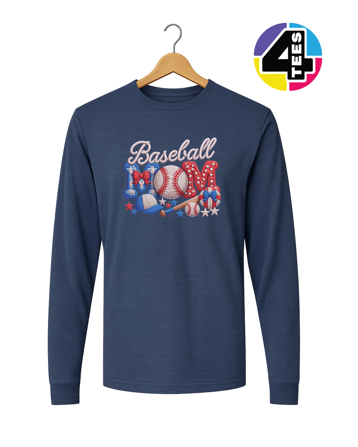 Baseball Mom Faux Yarn Long Sleeve Tee