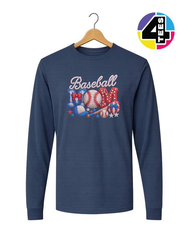 Baseball Mom Faux Yarn Long Sleeve Tee