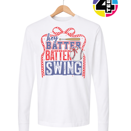 Hey Batter Batter Swing Bow Vibes Long Sleeve Tee
