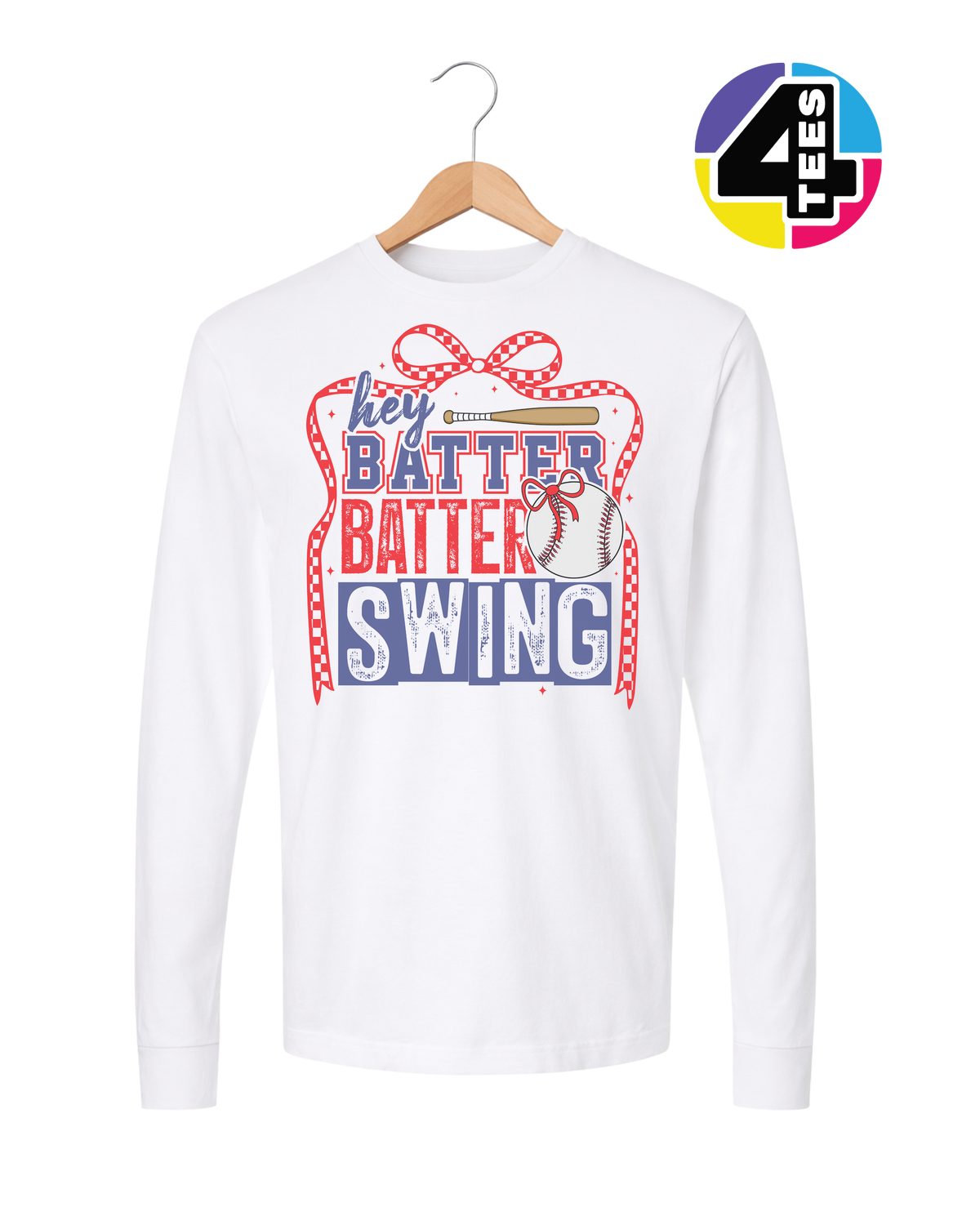 Hey Batter Batter Swing Bow Vibes Long Sleeve Tee