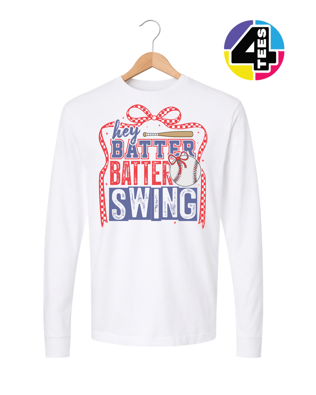 Hey Batter Batter Swing Bow Vibes Long Sleeve Tee