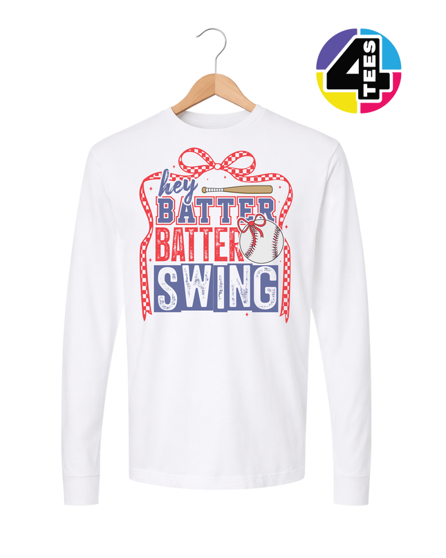 Hey Batter Batter Swing Bow Vibes Long Sleeve Tee