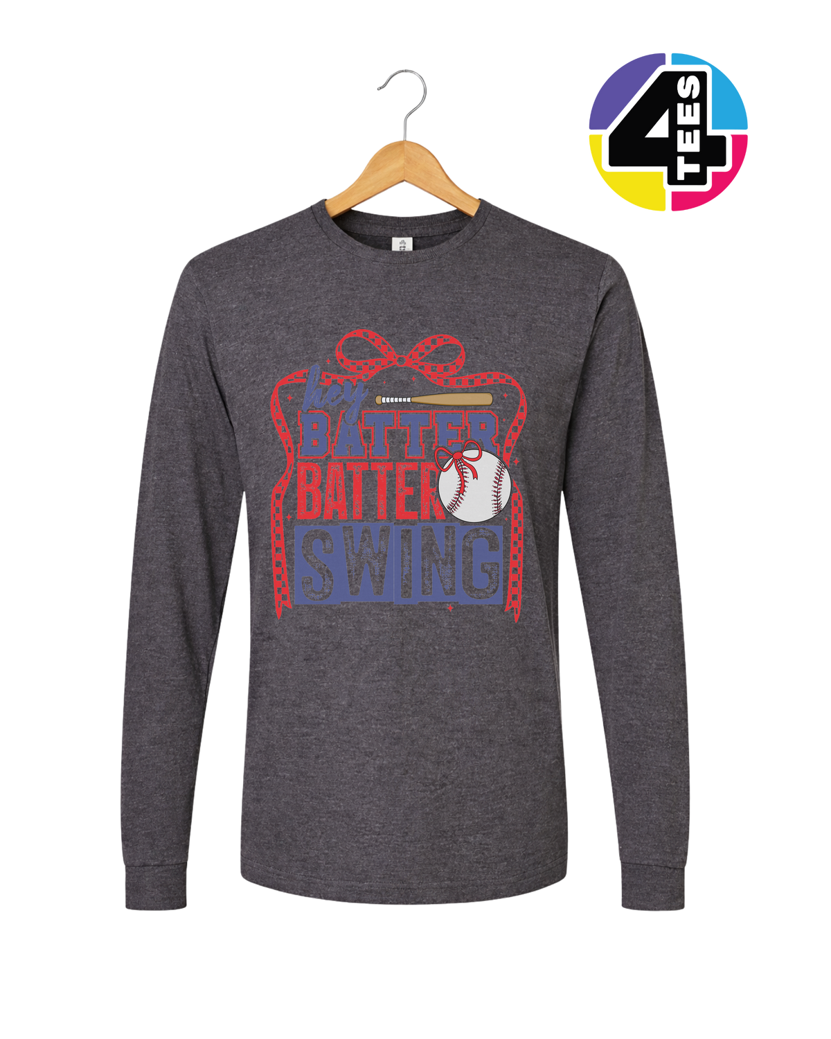 Hey Batter Batter Swing Bow Vibes Long Sleeve Tee