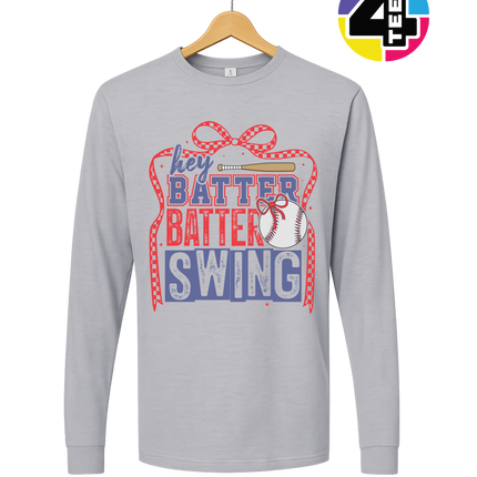 Hey Batter Batter Swing Bow Vibes Long Sleeve Tee