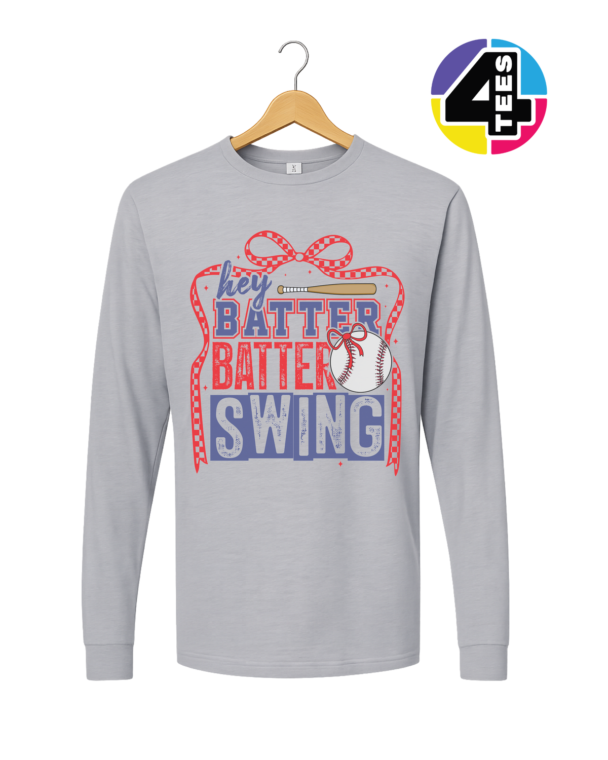 Hey Batter Batter Swing Bow Vibes Long Sleeve Tee