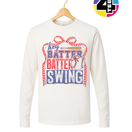 Hey Batter Batter Swing Bow Vibes Long Sleeve Tee
