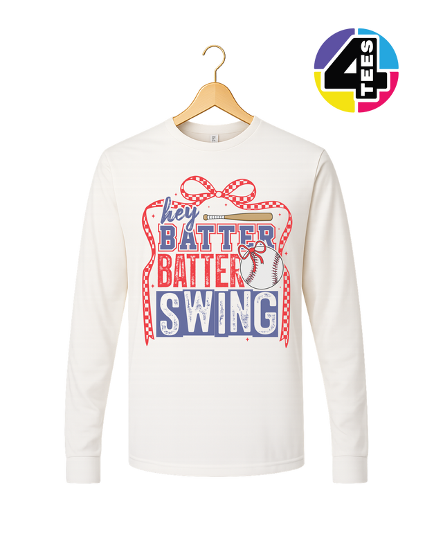 Hey Batter Batter Swing Bow Vibes Long Sleeve Tee