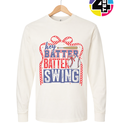 Hey Batter Batter Swing Bow Vibes Long Sleeve Tee