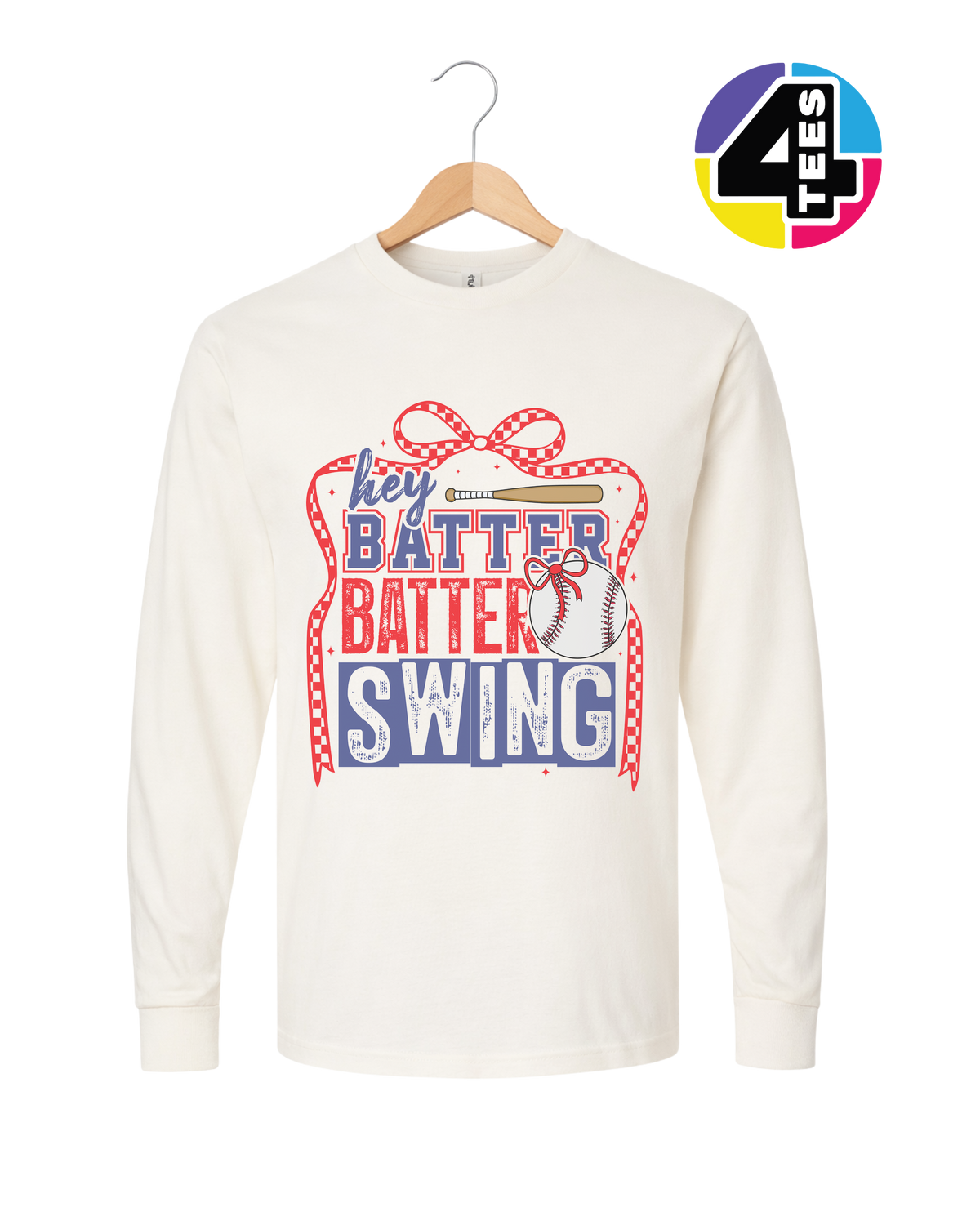 Hey Batter Batter Swing Bow Vibes Long Sleeve Tee
