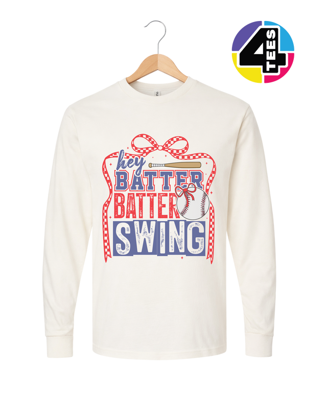 Hey Batter Batter Swing Bow Vibes Long Sleeve Tee