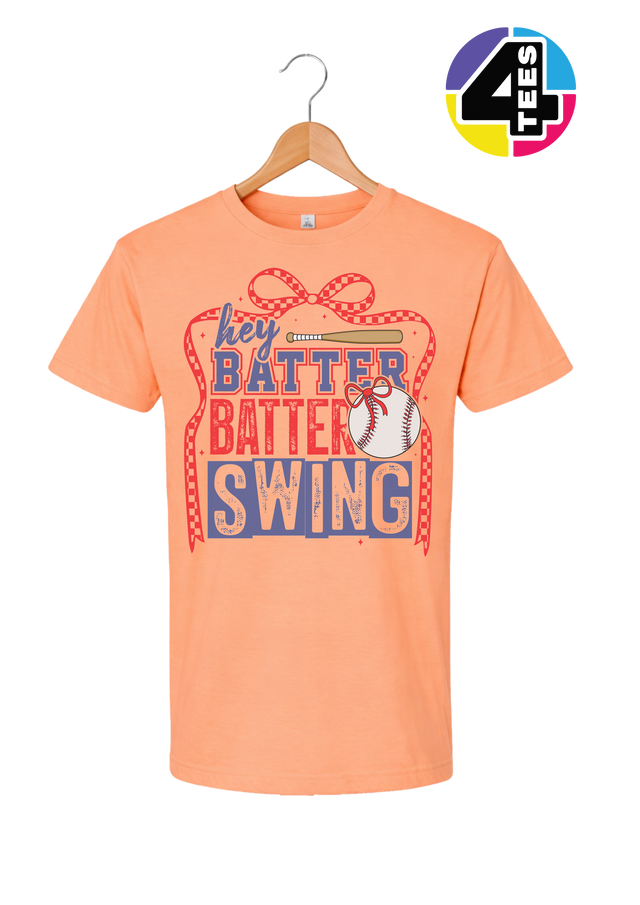 Hey Batter Batter Swing Bow Vibes Tee