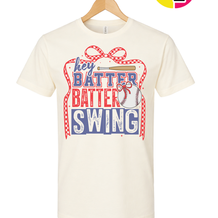 Hey Batter Batter Swing Bow Vibes Tee