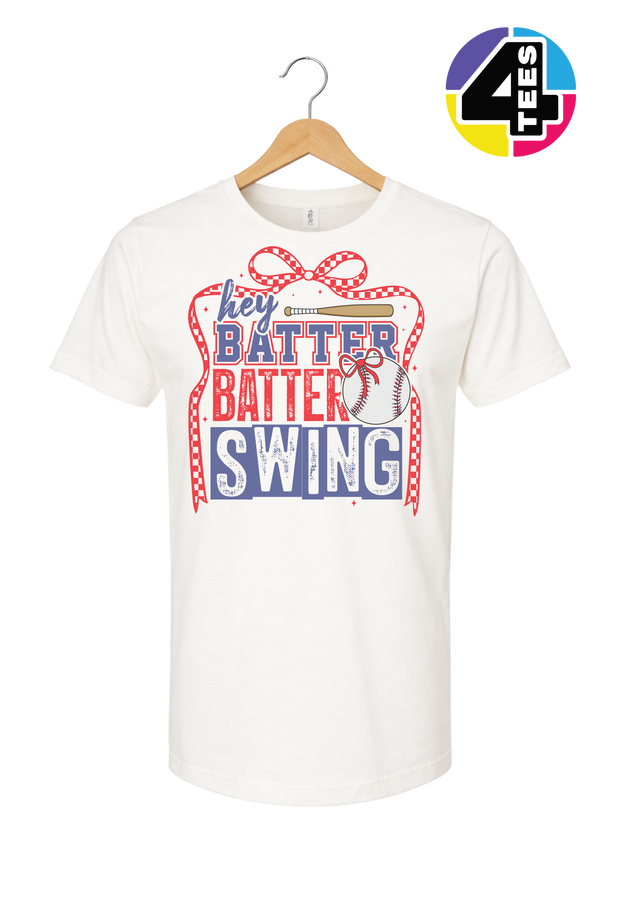 Hey Batter Batter Swing Bow Vibes Tee