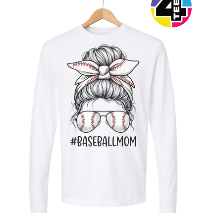 Baseball Mom Messy Bun Long Sleeve Tee