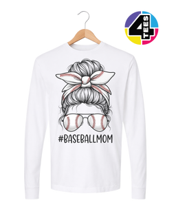 Baseball Mom Messy Bun Long Sleeve Tee