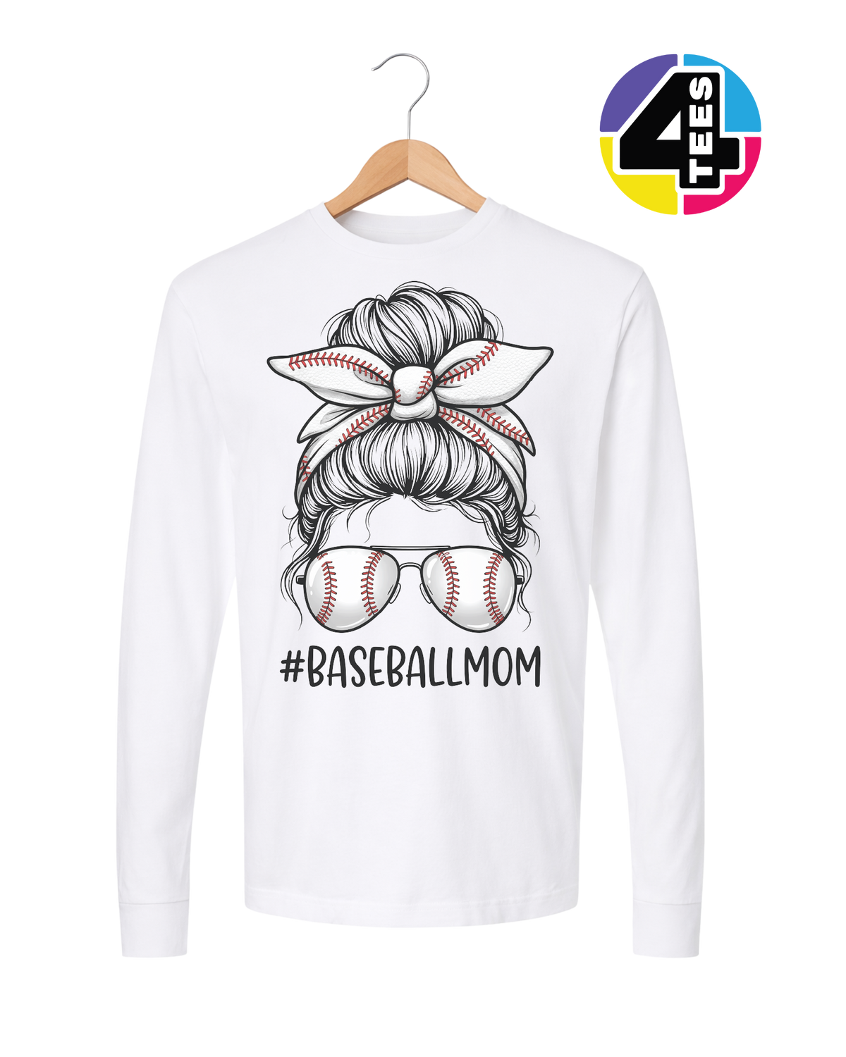 Baseball Mom Messy Bun Long Sleeve Tee