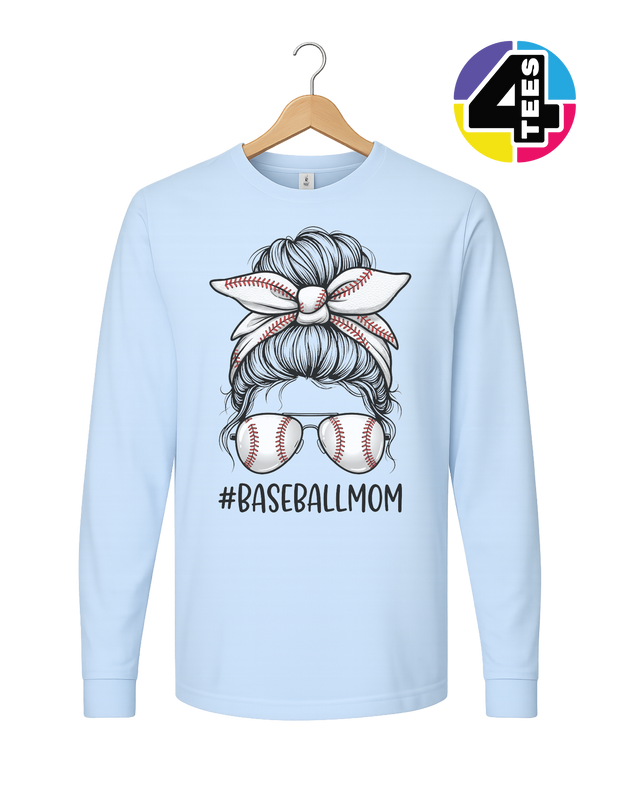 Baseball Mom Messy Bun Long Sleeve Tee