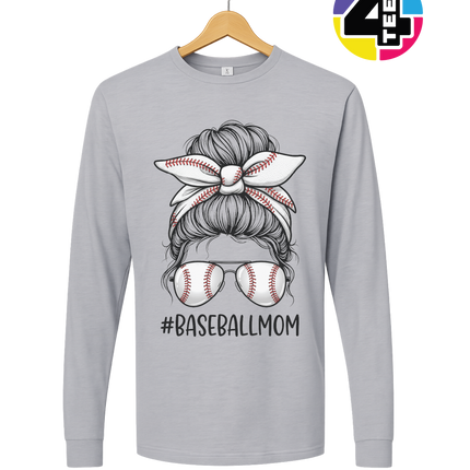 Baseball Mom Messy Bun Long Sleeve Tee