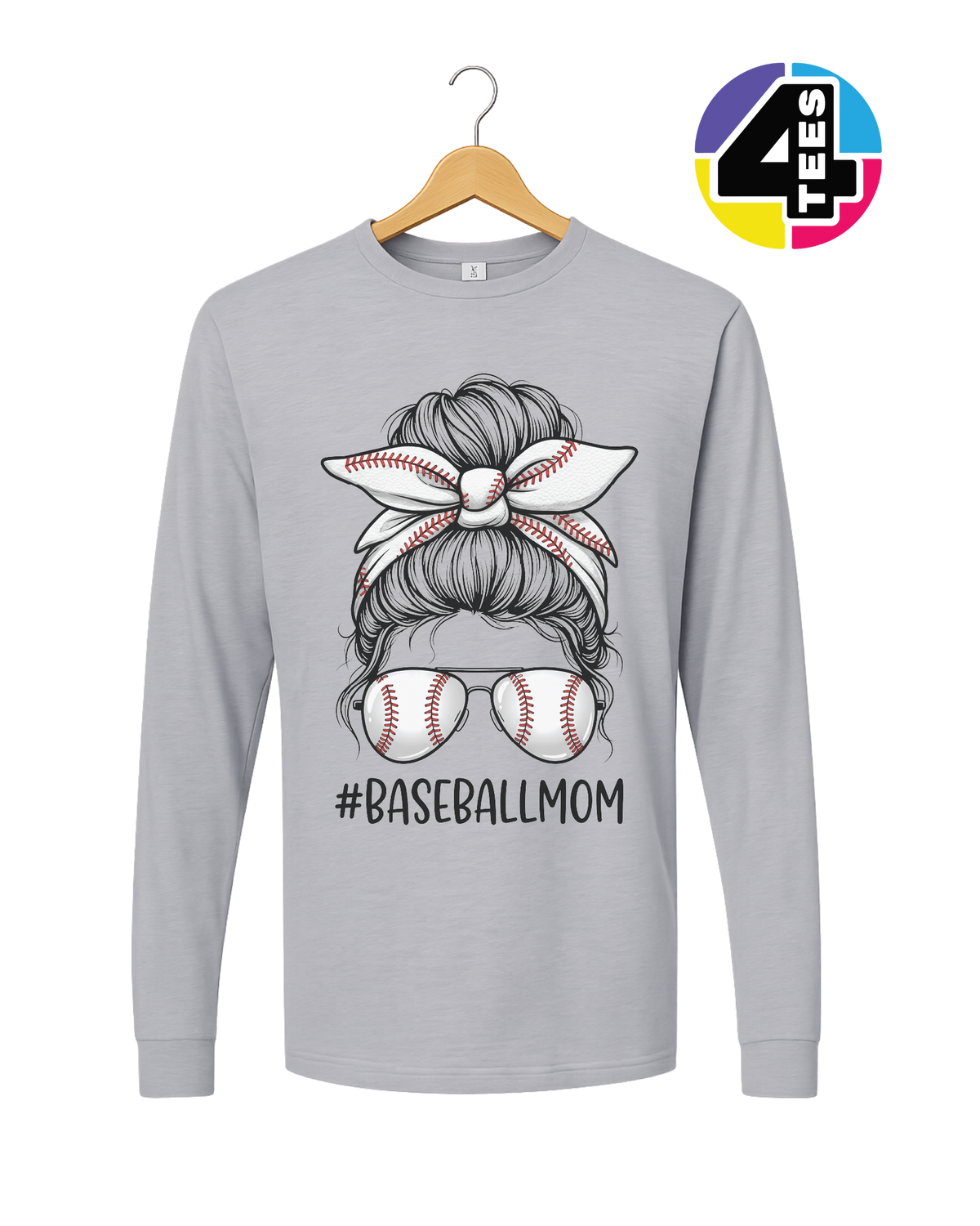 Baseball Mom Messy Bun Long Sleeve Tee