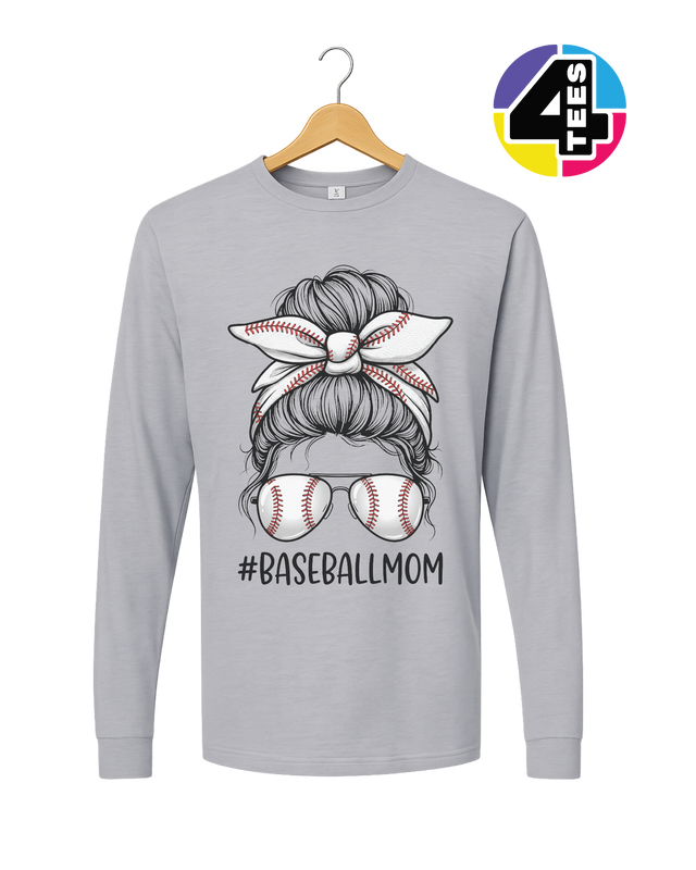 Baseball Mom Messy Bun Long Sleeve Tee
