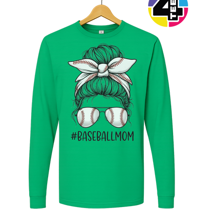 Baseball Mom Messy Bun Long Sleeve Tee