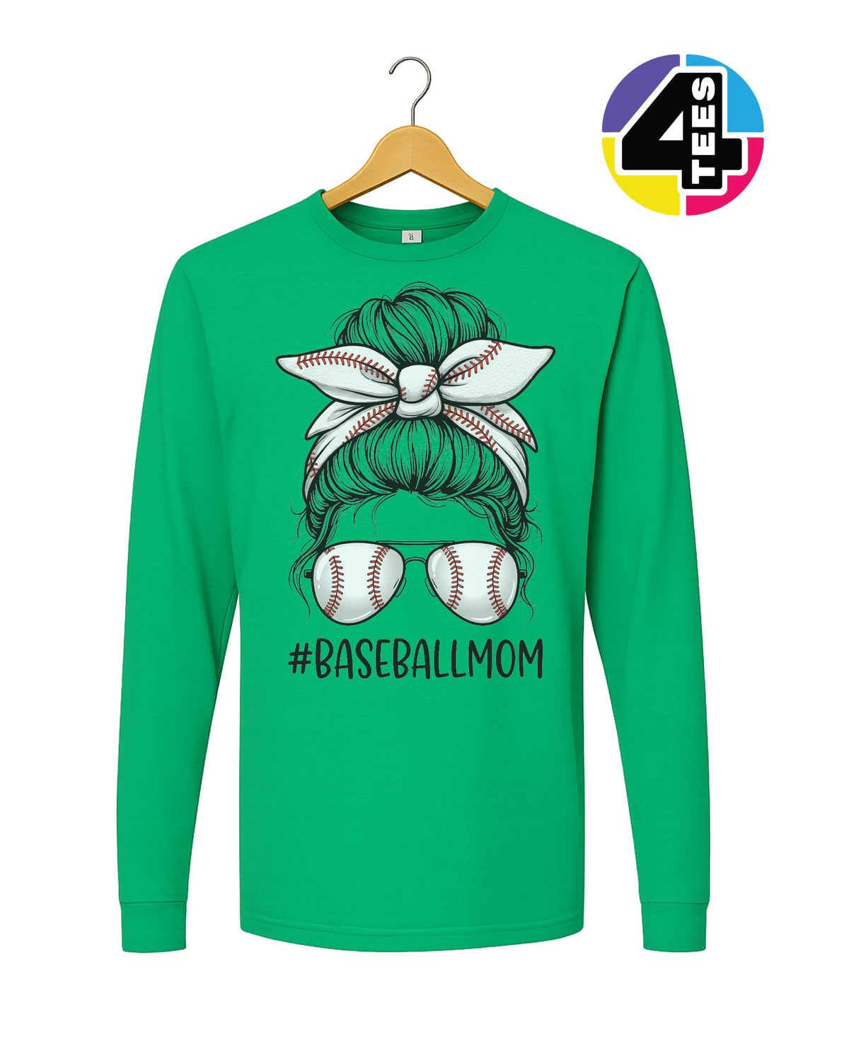 Baseball Mom Messy Bun Long Sleeve Tee