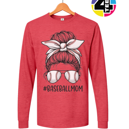 Baseball Mom Messy Bun Long Sleeve Tee