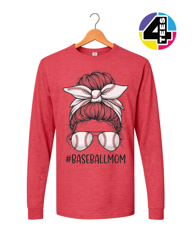 Baseball Mom Messy Bun Long Sleeve Tee