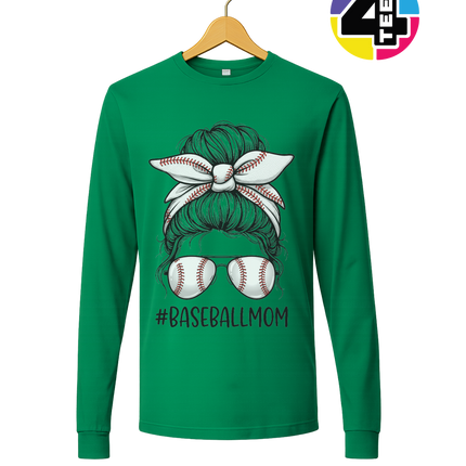 Baseball Mom Messy Bun Long Sleeve Tee
