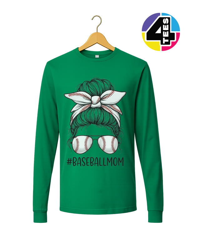 Baseball Mom Messy Bun Long Sleeve Tee