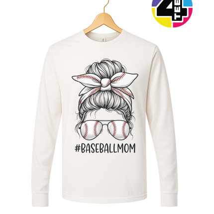 Baseball Mom Messy Bun Long Sleeve Tee