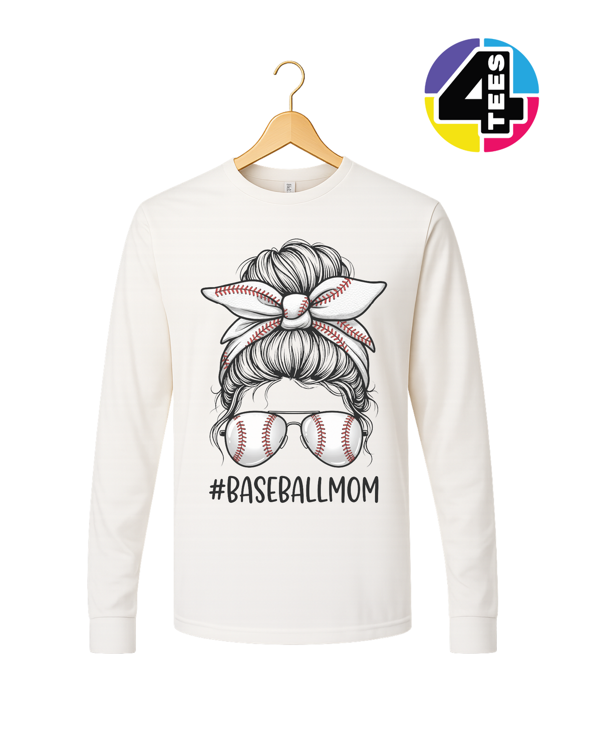 Baseball Mom Messy Bun Long Sleeve Tee