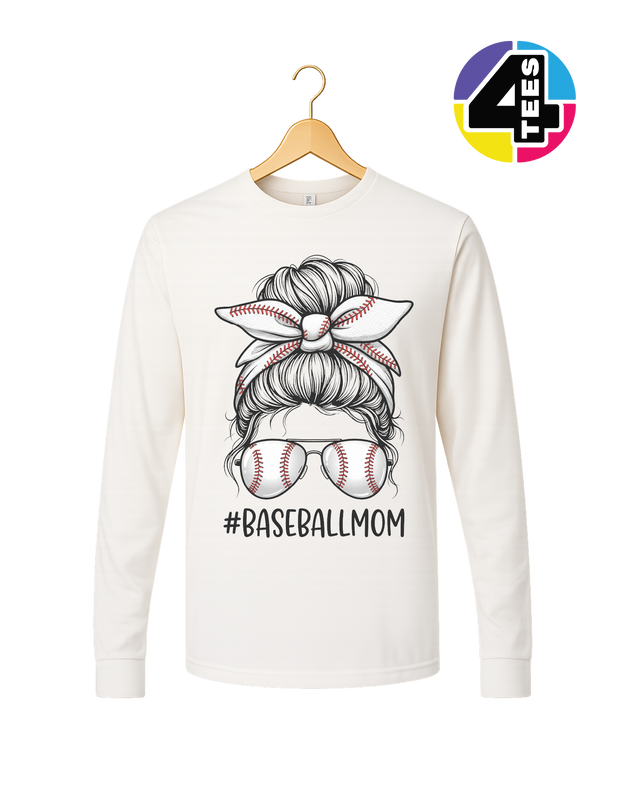 Baseball Mom Messy Bun Long Sleeve Tee