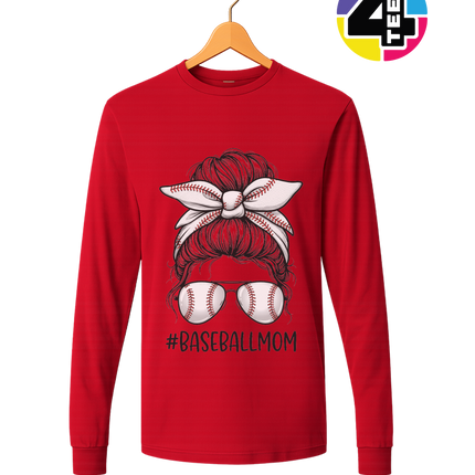Baseball Mom Messy Bun Long Sleeve Tee