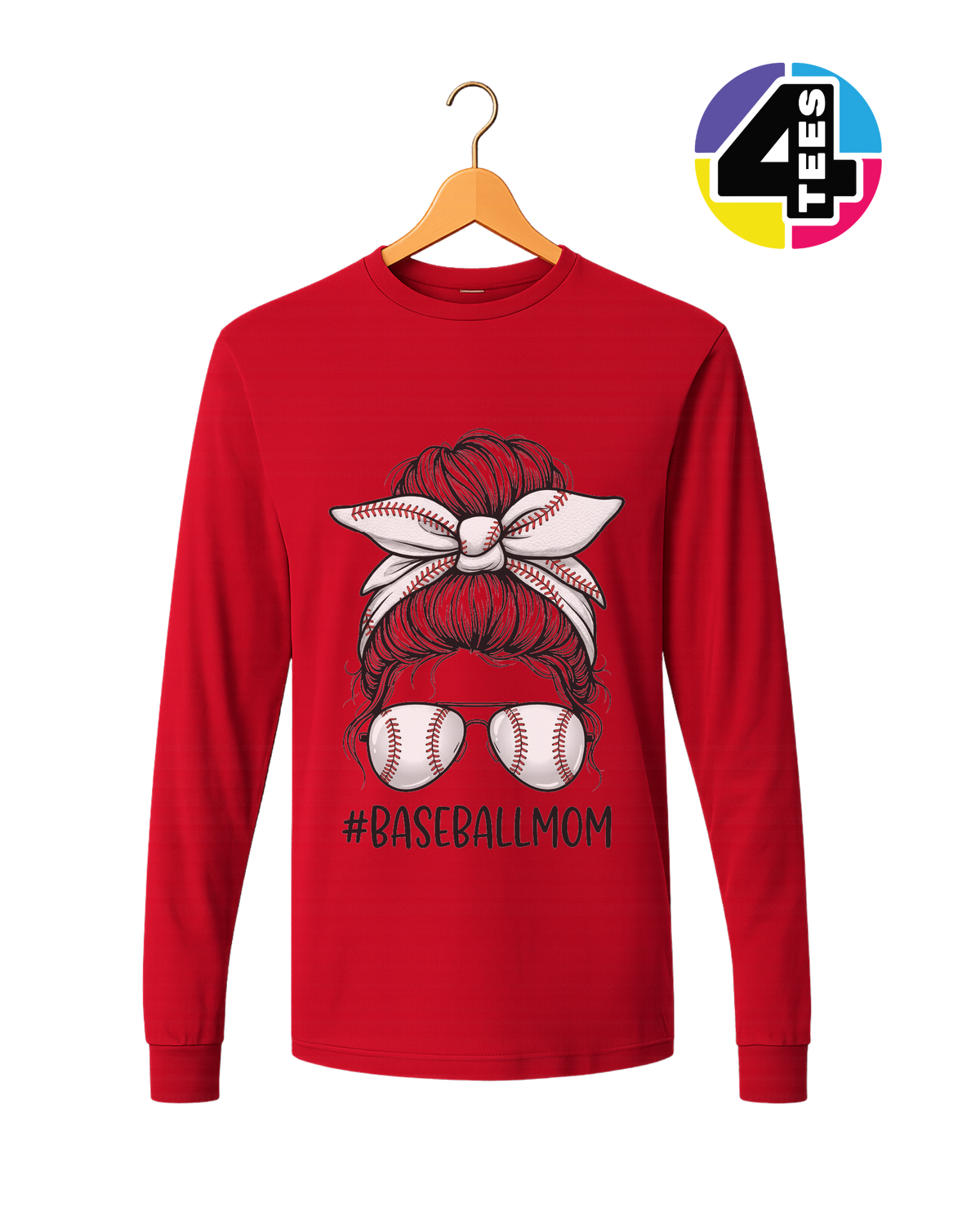 Baseball Mom Messy Bun Long Sleeve Tee