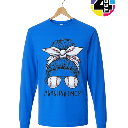 Baseball Mom Messy Bun Long Sleeve Tee