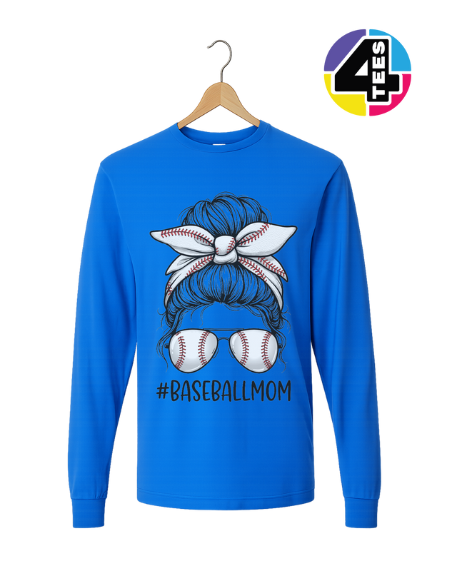 Baseball Mom Messy Bun Long Sleeve Tee