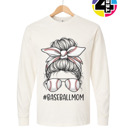 Baseball Mom Messy Bun Long Sleeve Tee
