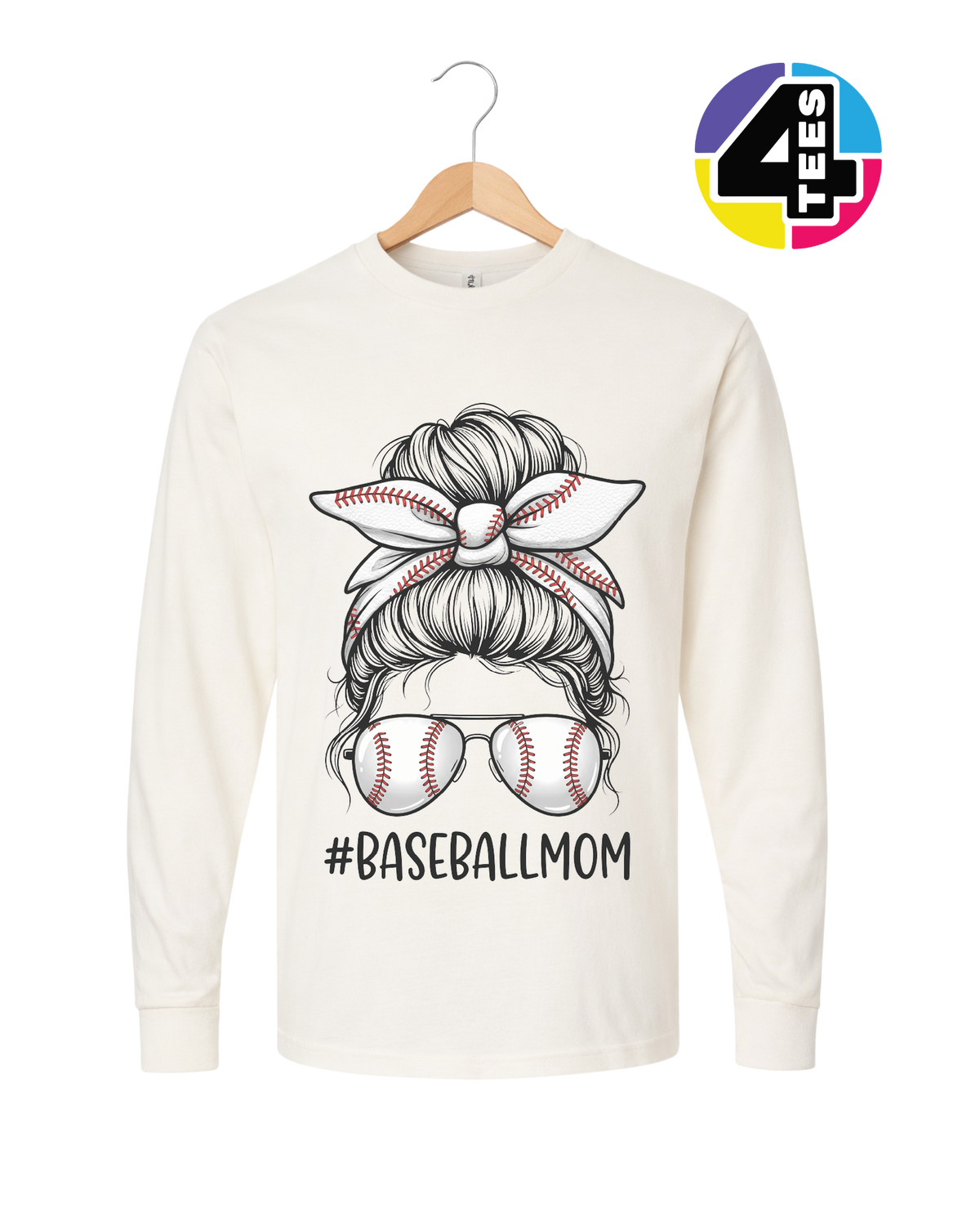 Baseball Mom Messy Bun Long Sleeve Tee