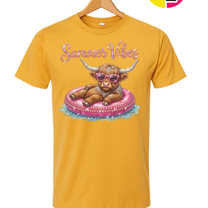 Rhinestone Highland Cow Summer Tee