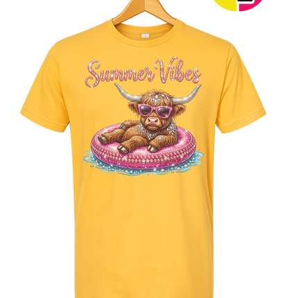 Rhinestone Highland Cow Summer Tee