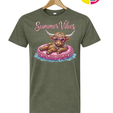 Rhinestone Highland Cow Summer Tee