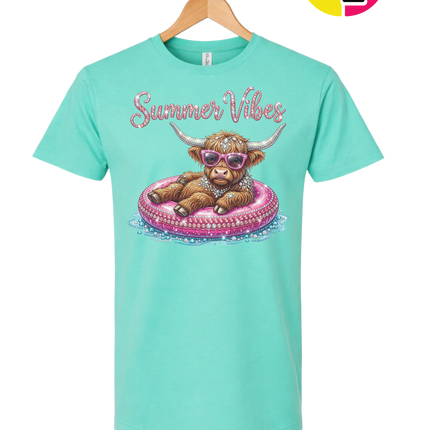 Rhinestone Highland Cow Summer Tee