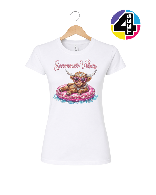 Rhinestone Highland Cow Summer Women's Tee