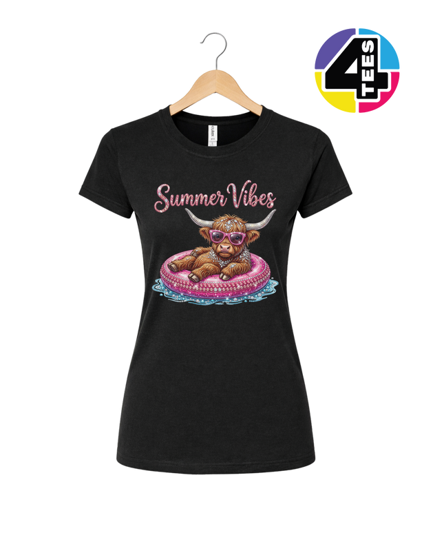 Rhinestone Highland Cow Summer Women's Tee